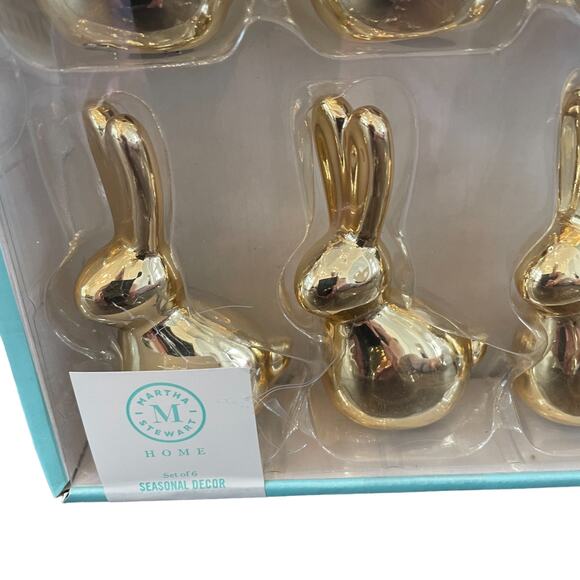 6pc Martha Stewart Gold Bunny Rabbit Figurines 3.25in Ceramic Easter Decor New - Picture 7 of 10